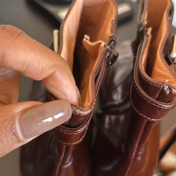 Robert Clergerie Cognac Wedge Ankle Boot Zipper Size 6.5 Buckle - Picture 15 of 15